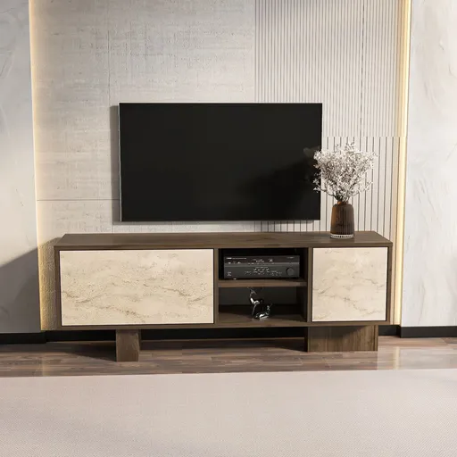 Comoda TV, Hanah Home, Monaco, 150x54x35 cm, Nuc / Travertin