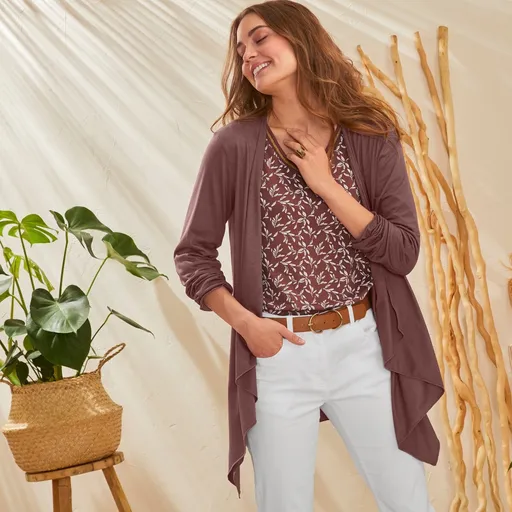 Cardigan fluid cu față asimetrică