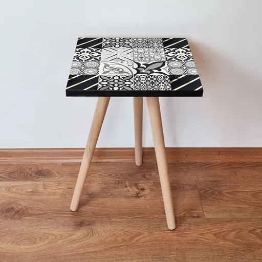 Masuta, Hanah Home, Shp384, 35x42x35 cm, Negru / Auriu / Alb