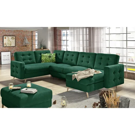 Coltar extensibil reversibil 5 locuri ELTAP, AsdU-19, Asgard, 326x202x93 cm, lemn/poliester, verde inchis