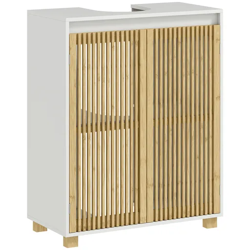 HOMCOM Mobilier sub chiuvetă baie, dulap cu uși jituite din bambus, 60 x 30 x 75 cm, efect lemn natural | Aosom Romania