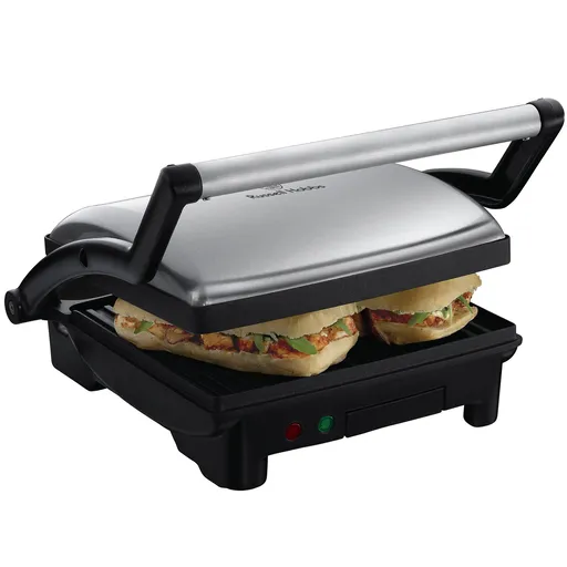Aparat 3 in 1 Russell Hobbs 17888-56, Panini maker, Grill, Gratar 1800 W, Deschidere pana la 180°, Negru/Inox