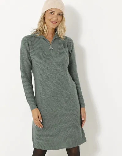 Rochie pulover cu guler cu fermoar, cu atingere de mohair