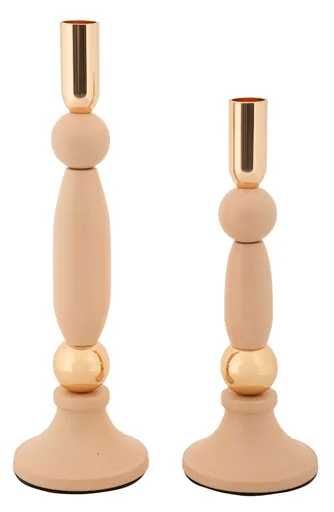 Set 2 suporturi de lumanare Strek, Mauro Ferretti, 9.5x25 cm, 9.5x30 cm, fier, roz/auriu