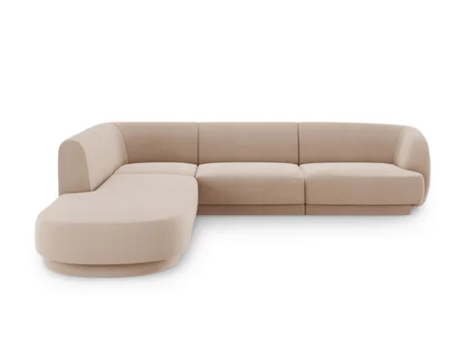 Coltar stanga 6 locuri, Miley, Micadoni Home, BL, forma rotunjita, 258x248x74 cm, catifea, cappuccino