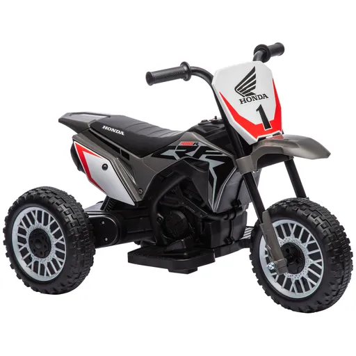 HOMCOM Motocicletă Electrică pentru Copii sub Licență Honda CRF450RL cu 3 Roți și Claxon, 71x40.5x43.5 cm, Gri | Aosom Romania