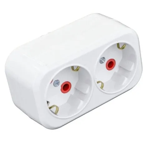 Stecher dublu Schuko Starke ST01407, 16A 2P+E 2 prize alb