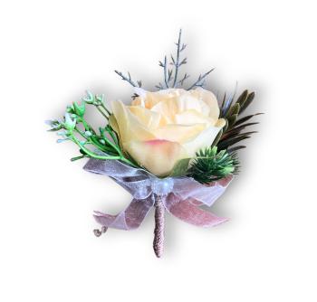 Esküvői kitűző - Romantic krémszínű 1 db