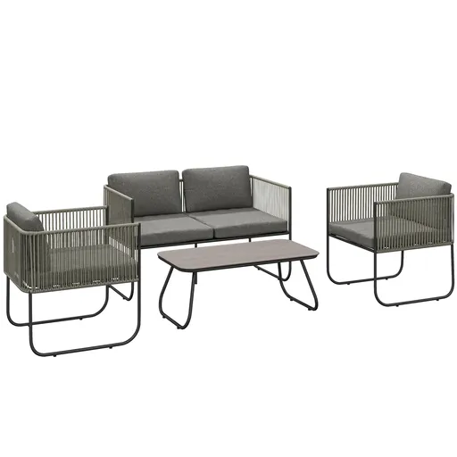 Outsunny Set de mobilier de grădină din poliratan lounge cu canapea, scaun, masă, perne rezistente la intemperii 116 x 60 x 69 cm maro + gri închis |