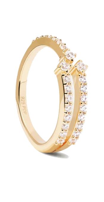 PDPAOLA Inel unic placat cu aur decorat cu pietre de zircon transparent SISI Gold AN01-865 48 mm