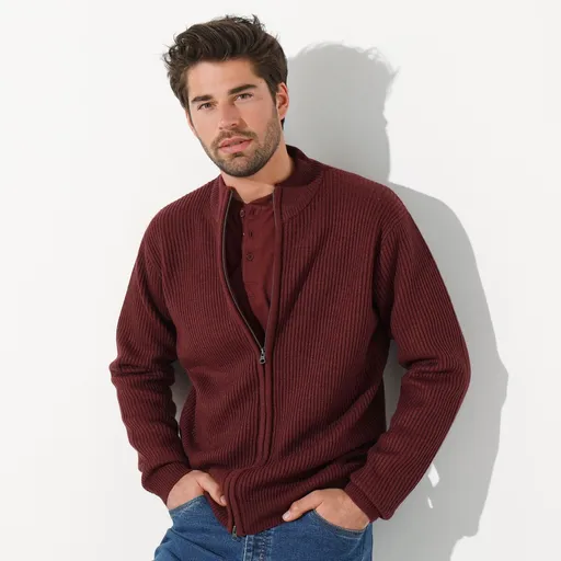 Pulover cu închidere cu fermoar în două direcții, 30% lână