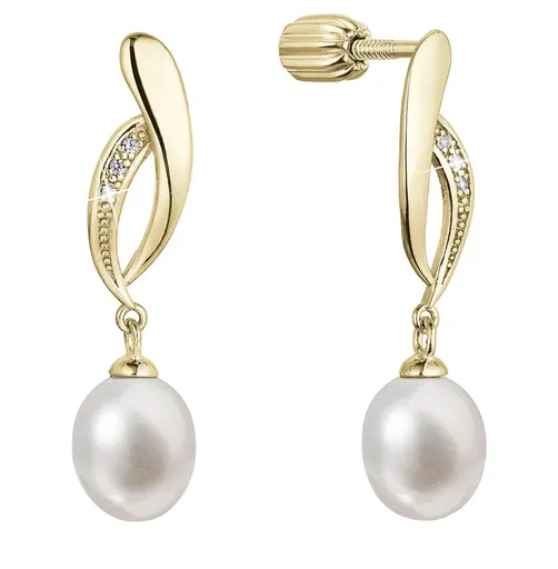 Evolution Group - Pavona Cercei eleganți placați cu aur cu perla de rău și zirconi 21103.1B