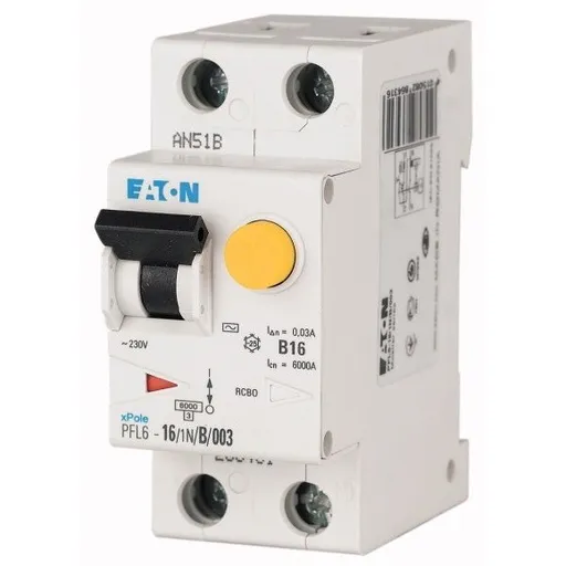 Siguranta diferentiala RCBO Eaton 286431, 1P+N, 30mA, 16A, 6KA, curba B, tip AC