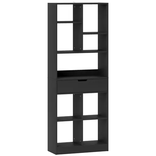 HOMCOM Bibliotecă Modernă din Lemn cu Sertar Central și Kit Antirăsturnare, 60x26x158 cm, Negru | Aosom Romania
