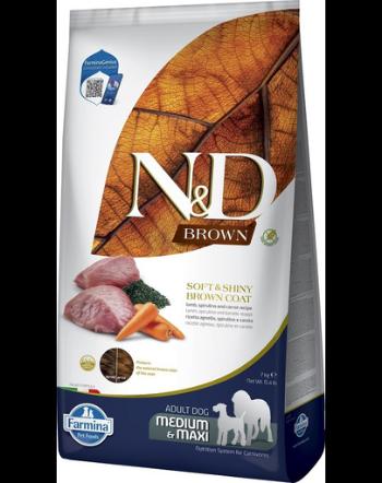 FARMINA N&amp;D Brown Dog Adult Medium Maxi Lamb, Spirulina, Carrot 7 kg Hrana caine talie medie si mare, cu blana inchisa la culoare