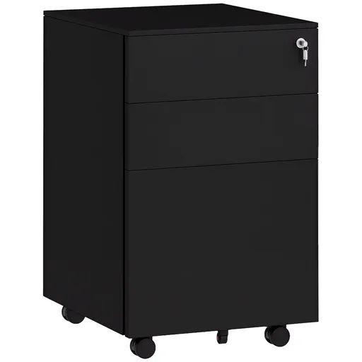 Vinsetto Container cu role și sertare, Negru, 3 sertare, blocabil, mobil, 37 cm x 43,5 cm x 60 cm | Aosom Romania