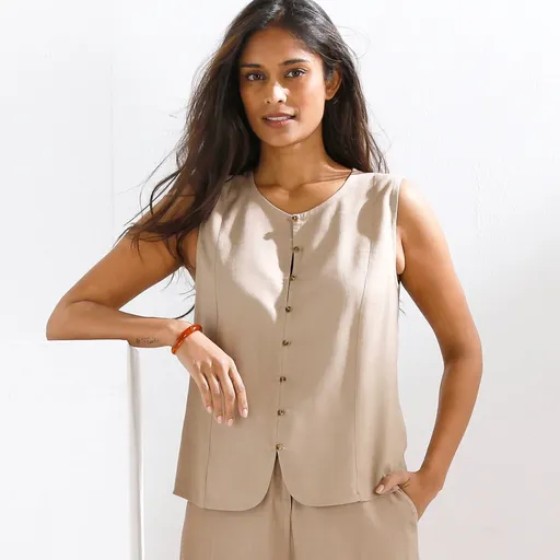 Top fără mâneci, cu amestec de in
