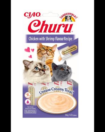 INABA Churu Cat Recompensa pentru pisici,  piure cu pui si creveti 56 g