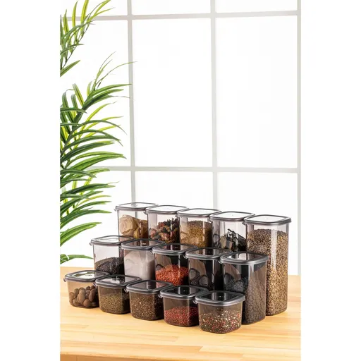 Set recipiente depozitare, Hermia, 964FRM5360, Dimensiune: 10 x 10 x 16,5 cm / 1200 ml (5 bucăți), Antracit