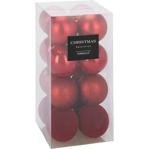 Set de 16 ornamente de Crăciun Festive Sparkles,roșu, diametru 8 cm, plastic, roșu, diam. 8 cm