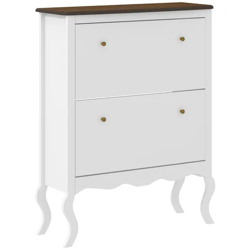 HOMCOM Șifonier Îngust cu 2 Sertare Abatibile Rafturi Reglabile pentru 16 Perechi de Pantofi 84x29x109 cm Alb | Aosom Romania