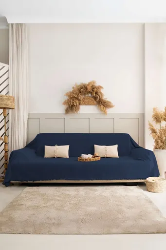 Cuvertura de pat, L'essentiel Maison, Rio, Bumbac reciclat, Albastru inchis