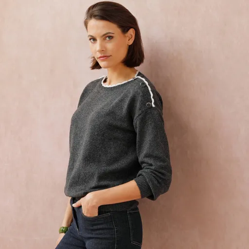 Pulover cu guler tip barcă, din amestec de lână