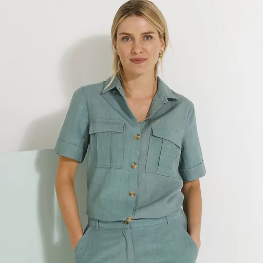 Cămașă cu mânecă scurtă, amestec bumbac/lin