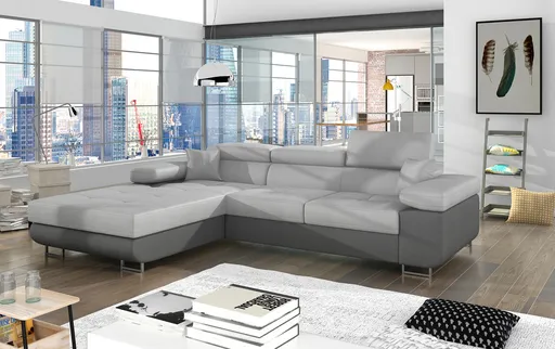 Coltar extensibil stanga 4 locuri ELTAP, Armd-66, Armando, 289x203x85 cm, lemn/poliester, gri deschis/gri