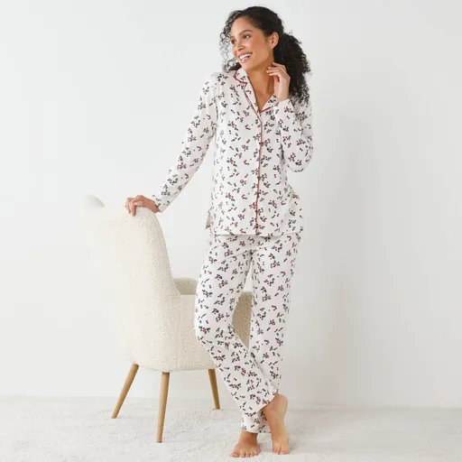 Pijamale cu jachetă cu nasturi și imprimeu Holly