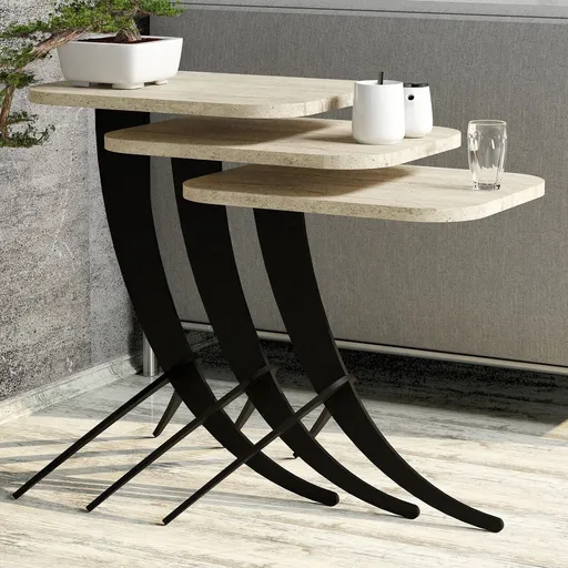 Set masute 3 piese, Hanah Home, Pion 3, Travertin