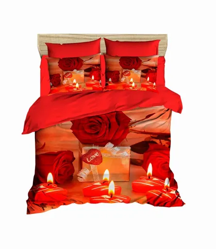 Lenjerie de pat dubla King (IT), 3 piese, L'essentiel Maison, 204, Roșu / galben