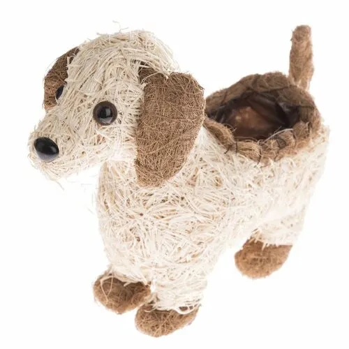 Capac pentru ghiveci din răchită Câine cu PVC, 32 x 30 x 24 cm