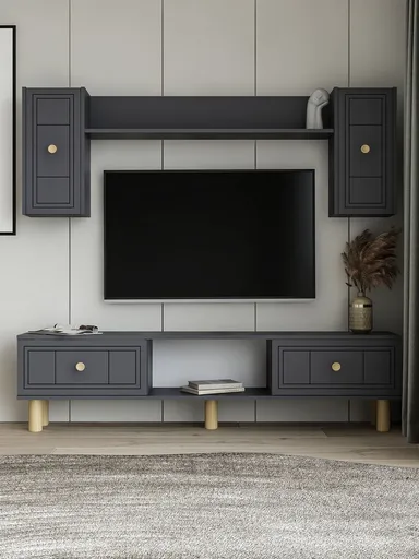 Comoda TV, Hanah Home, Dario Bohem, 150x44.6x29.6 cm, PAL , Antracit