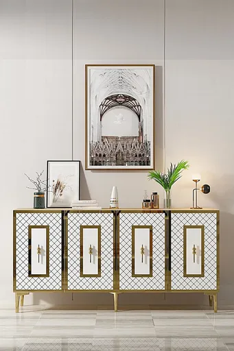 Consola, Hanah Home, Puma 150, 150x75x32 cm, PAL , Stejar Safir / Alb / Auriu