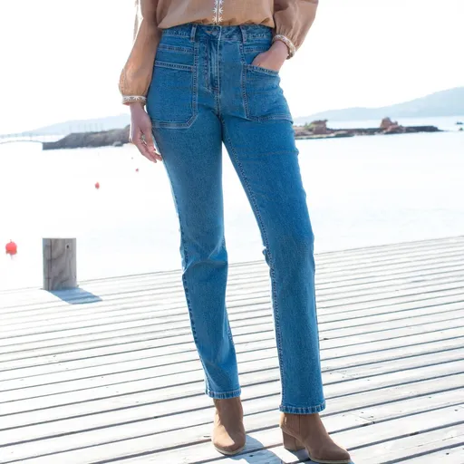 Blugi drepți cu buzunare aplicate