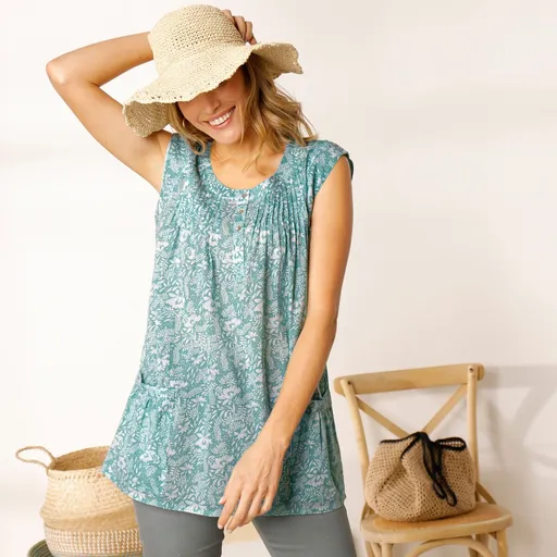 Bluză cu nasturi în voal, imprimeu bicolor