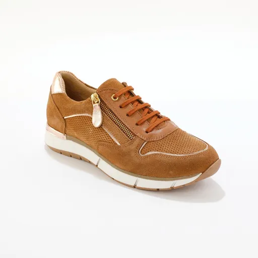 Adidași din piele cu inserții de dantelă și fermoar