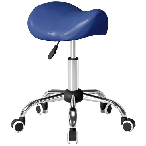 HOMCOM Taburet cu role, scaun de lucru cu înălțime reglabilă 49-61 cm și șezut ergonomic, 52x53x49-61cm, bleu | Aosom Romania