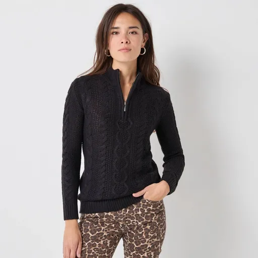 Pulover cu fermoar și model cu împletituri