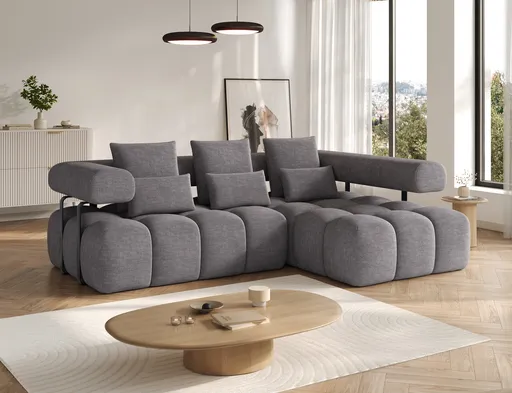 Coltar extensibil dreapta 3 locuri ELTAP, Levvi, 260x184x102 cm, lemn/poliester, gri inchis