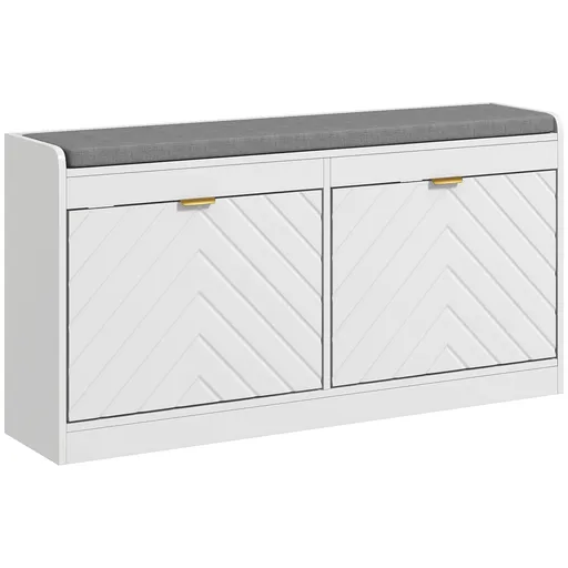 HOMCOM Banc pentru pantofi, banc de depozitare, șezut căptușit, sertar rabatabil, ușă cu model 106 x 24 x 52,5 cm, alb | Aosom Romania