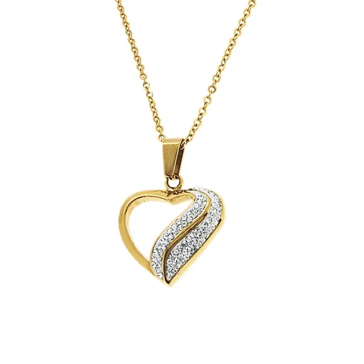 Lanț placat cu aur cu pandantiv cu inimă și cristale