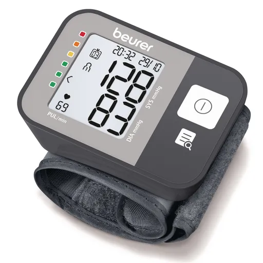 Monitor de tensiune arteriala Beurer BC 27, Incheietura 14-19,5 cm, Indicator de risc, Aritmie, Memorie, LCD, Data si ora, Gri
