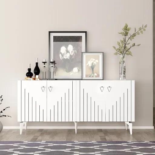 Consola, Hanah Home, Meda, 150x79x40 cm, PAL , Alb / Argintiu