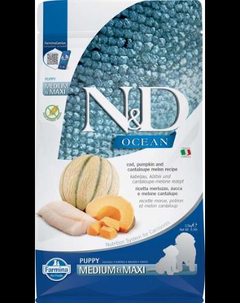 FARMINA N&amp;D Ocean Hrana uscata catei talie medie sau mare, cu cod, dovleac si pepene galben - 2,5 kg