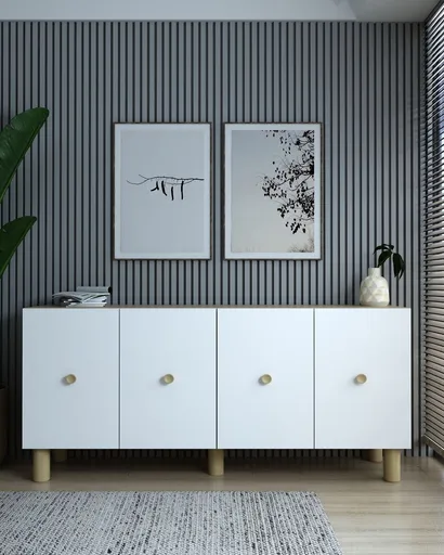 Consola, Hanah Home, Zeyn, 150x75x32 cm, PAL , Maro, Alb