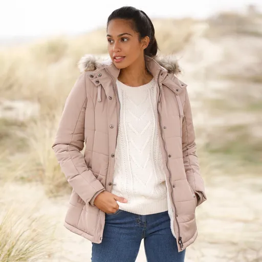 Jachetă impermeabilă cu glugă și imitație de blană