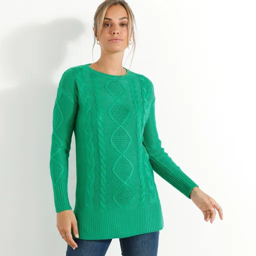 Pulover tunică cu model împletitură și mâneci lungi