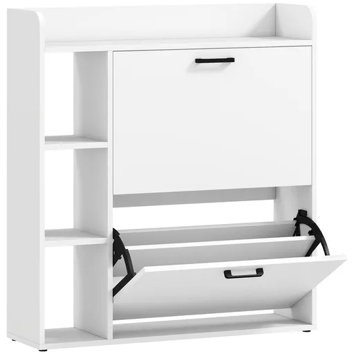 HOMCOM Dulap pentru pantofi slim cu 2 sertare rabatabile și 3 rafturi, Capacitate 15 perechi, 83x24x90.5 cm, Alb | Aosom Romania